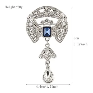Vintage Strass Brosche Kristall blauer Edelstein elegante hohle Revers Nadel Modeschmuck