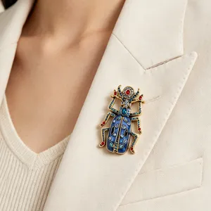 Vintage Zinc Alloy Enamel Rhinestone Beetle Brooch Insect Design Fashion Animal Badge For Suit Coat Party Banquet Unisex Jewelry