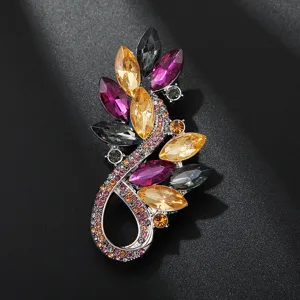 Exquisite colorful rhinestone brooch featuring sparkling marquise crystals for elegant women wear.