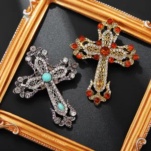Vintage Kristall Kreuz Brosche Set für Damen und Herren, barocke Hofstil Anstecknadel.