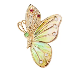 Broche papillon peinte style palais exquis, alliage dore vintage avec email degrade.