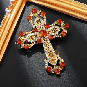 Vintage Strass Kreuz Brosche Retro Hofstil Anzug Jacke Nadel Mode Schmuck Accessoire
