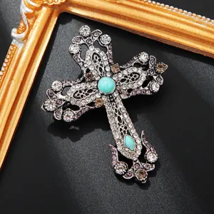Vintage Kristall Kreuz Brosche, gotischer Hofstil Strass Anzug Nadel Accessoire
