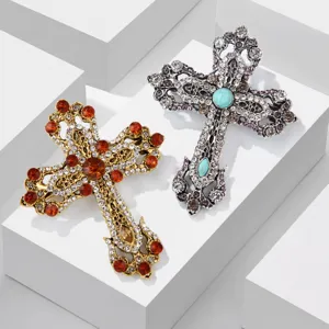 Vintage Zinklegierung Kreuz Brosche Strass Eingelegt Gotischer Hofstil Mantel Anzug Reversnadel Abzeichen Schmuck Geschenk Für Herren Damen