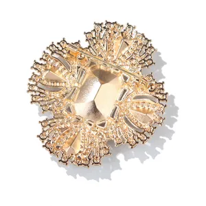 Gold-tone ornate brooch back detail, vintage alloy filigree pin accessory display