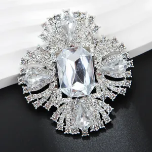Exquisite large crystal rhinestone brooch elegant silver tone brooch fashion clothing accessory