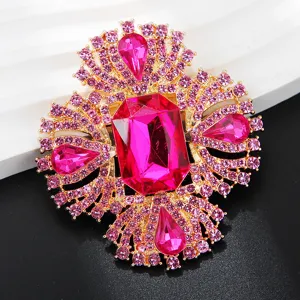 Luxury large crystal rhinestone brooch pin gold tone sparkling fashion jewelry accessory