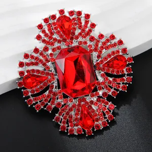 Luxury red rhinestone brooch sparkling crystal pin elegant fashion accessory for women clothing