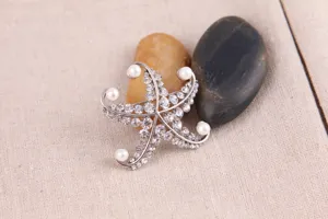 Exquisite Perle Strass Seestern Brosche elegante Kristall Anstecknadel fuer Damen Kleidung