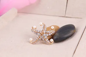 Detailansicht der Strass-Seestern-Brosche, goldfarbenes Metall mit funkelnden Kristallen.