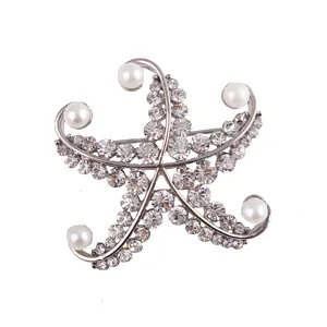 Elegante Perlen Strass Seestern Brosche Nadel für Damen, glänzende Kristall Mode Accessoires.