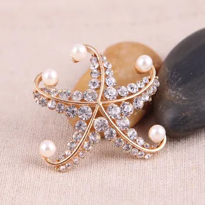Elegante Strass und Perle Seestern Brosche, glänzende Modeschmuck Anstecknadel für Damen.