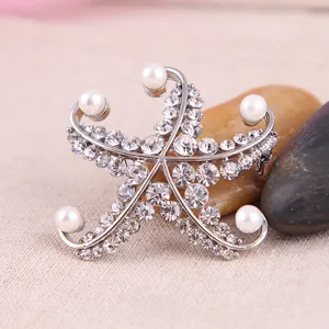 Perlen Strass Seestern Brosche für Damen, elegante Mode Schmuck Accessoire Anstecknadel.