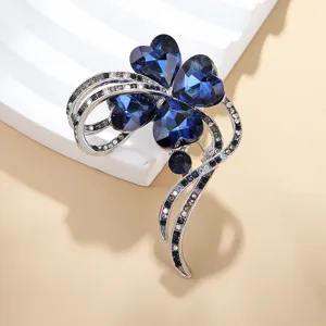 Elegante blaue Kristall vierblättrige Kleeblatt Brosche Damen Anzug Schmuck Geschenk
