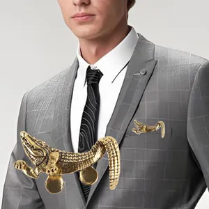 Vintage Gentleman Alloy Animal Brooch For Suit Jacket Antique Gold Silver Plated Crocodile Tiger Octopus Collar Lapel Pin Jewelry Gift