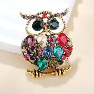 Broche hibou vintage strass cristal mignon animal épingle revers pour femme costume bijoux