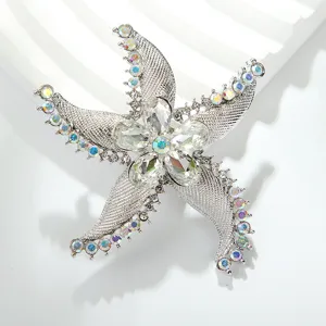 Exquisite crystal starfish brooch pin for women, luxury rhinestone fashion jewelry acc.