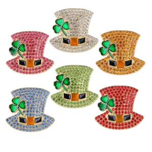 St. Patrick's Tag Kleeblatt Zylinder Brosche Set Strass Emaille Legierung Schmuck Zubehör