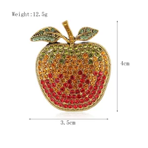 Elegant gradient crystal apple brooch pin fashion rhinestone coat accessories 4cm size
