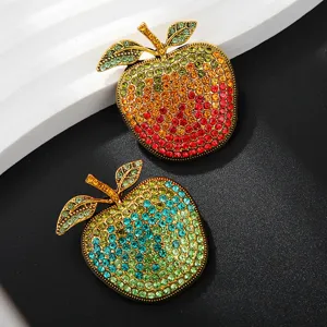 Gleaming rhinestone apple brooch, vibrant gradient crystal fruit pin for elegant coat chic.