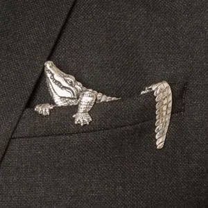 Vintage silver tone crocodile brooch split design lapel pin for men suit shirt fashion jewelry