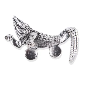 Vintage silver crocodile brooch lapel pin for men suit coat fashion shirt clothing accessory