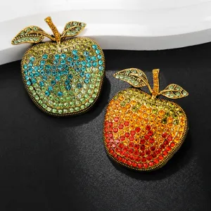 Rhinestone Apple Brooch Pin Gradient Fruit Design Alloy Fashion Coat Corsage Accessories For Women Jewelry Gift Decoration