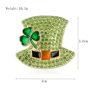 Grüne Strass Kleeblatt Zylinder Brosche Pin für Damen, elegante Legierung Mode Kleidung Schmuck.
