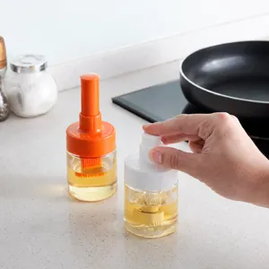 Botella de aceite a presión con cepillo de silicona para cocina, horneado y barbacoa.