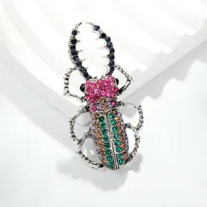 Vintage rhinestone beetle brooch crystal insect pin for women jacket coat collar accessories