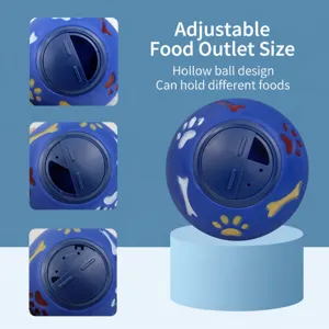 Blue rubber interactive pet dog treat leaking ball with adjustable food dispensing hole