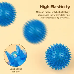Durable blue rubber spiked dog chew toy, high elasticity pet interactive fetch toy, teeth cleaning.