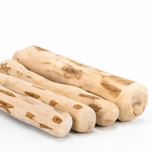 Natural coffee wood dog chew toy molar stick, durable pet dental care wooden tool.
