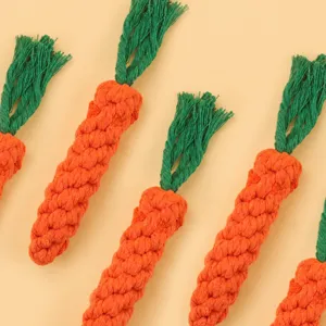 Cute carrot shaped woven cotton rope pet chew toy for small dogs teeth cleaning fun