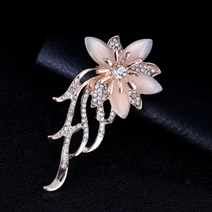 Elegante roségoldene Katzenauge Stein Blume Brosche, glänzende Strass Damen Mode Anstecknadel.