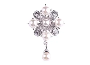 Vintage Perlen Kreuz Anhänger Brosche Mode Silber Damen Schmuck Zubehör Detailaufnahme