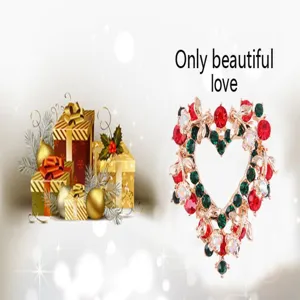 Weihnachten Strass Herz Brosche Detail, glänzende rote grüne Kristall Schmuck Anstecknadel.
