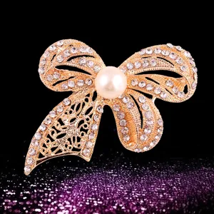 Spilla fiocco perle strass stile coreano vintage elegante accessorio donna moda chic