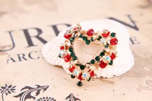 Exquisite Weihnachts Kristall Herz Brosche mit roten und grünen Strasssteinen Damen.