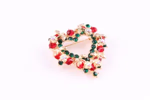 Weihnachten Herz Strass Brosche Pin, goldfarbene Legierung Festlicher Schmuck für Damen