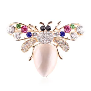 European Fashion Colorful Rhinestone Bee Brooch Synthetic Opal Animal Pin Alloy Jewelry Gift Accessory For Women