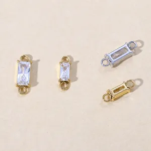 Rechthoekige dubbele lus zirkoon hanger DIY sieraden accessoires 18K verguld roestvrij staal