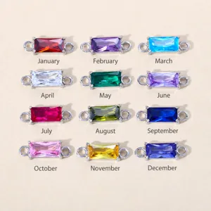 Rechthoekige zirkonia geboortesteen bedels met dubbele ring voor DIY sieraden armbanden.
