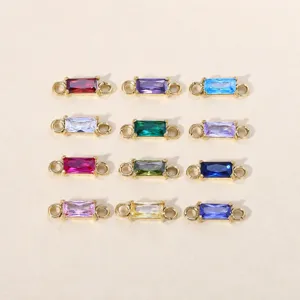 18K Verguld Rechthoek Zirkoon Geboortesteen Connectoren DIY Sieraden Maken 12 Maanden