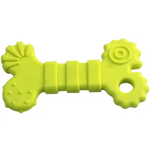 Green TPR rubber dog chew toy pet teething bone with textured bumps for dental cleaning.