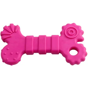 Pink bone shaped TPR rubber dog chew toy, durable teething molar toy for small pets.