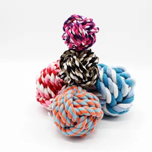 Jouet à mâcher coloré pour animal de compagnie balle en corde de coton résistant jouet chien
