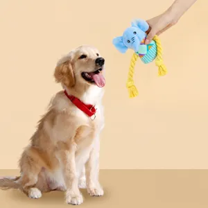 Squeaky plush elephant dog toy with pull rope interactive pet chewing toy for training