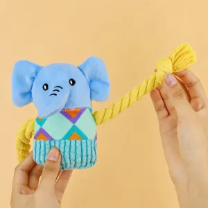 Plush elephant dog toy with pull ropes, squeaky interactive pet chewing toy for teething.