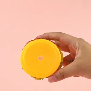 Squeaky burger dog toy vinyl pet chew toy with sound maker for interactive puppy play.